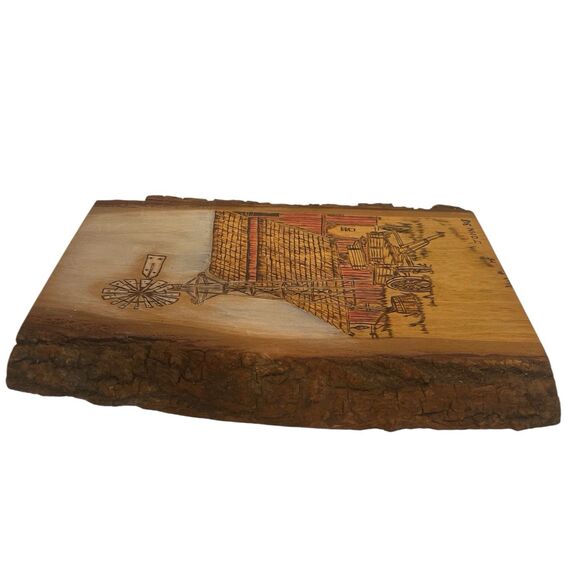 Signed Melissa Spiess Wood Burning Barn Scene Rustic Live Edge Wall Art Farm - Picture 10 of 13